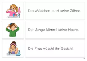 Vorschau - Stationenlernen - Mein Körper und mein Tag Erste Sätze lesen Satz Bild Zuordnung - Seite 3