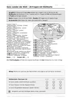 Vorschau - Arbeitsblätter - Quiz Länder der Welt: 20 Fragen mit Weltkarte Klasse 5-6 - Deckblatt