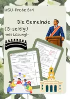 Vorschau - Arbeitsblätter - HSU-Probe "Die Gemeinde/Stadt" (Kl. 3/4) - mit Lösung! - Deckblatt