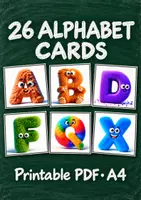 Náhled - 26 kartiček s písmeny | Chlupatá písmena ABC do vzdělávacích her pro předškoláky | PDF k tisku - krycí list
