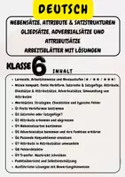 Vorschau - Arbeitsblätter - Nebensätze, Attribute & Satzstrukturen Gliedsätze, Adverbialsätze und Attributsätze Arbeitsblätter mit Lösungen Klasse 6 - Deckblatt