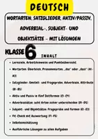 Vorschau - Arbeitsblätter - Wortarten, Satzglieder, Aktiv/Passiv, Adverbial-, Subjekt- und Objektsätze – mit Lösungen Klasse 6 - Deckblatt