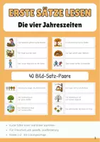 Vorschau - Stationenlernen - Die vier Jahreszeiten Erste Sätze lesen Satz Bild Zuordnung - Deckblatt