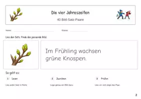 Vorschau - Stationenlernen - Die vier Jahreszeiten Erste Sätze lesen Satz Bild Zuordnung - Seite 1