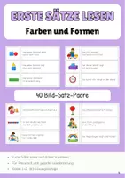 Vorschau - Stationenlernen - Farben und Formen Erste Sätze lesen Satz Bild Zuordnung - Deckblatt