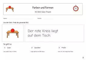 Vorschau - Stationenlernen - Farben und Formen Erste Sätze lesen Satz Bild Zuordnung - Seite 1