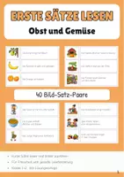 Vorschau - Stationenlernen - Obst und Gemüse Erste Sätze lesen Satz Bild Zuordnung - Deckblatt