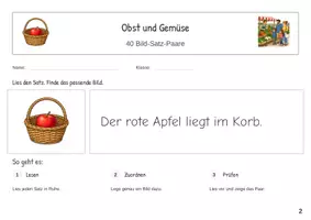 Vorschau - Stationenlernen - Obst und Gemüse Erste Sätze lesen Satz Bild Zuordnung - Seite 1