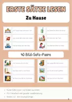Vorschau - Stationenlernen - Zu Hause Erste Sätze lesen Satz Bild Zuordnung - Deckblatt