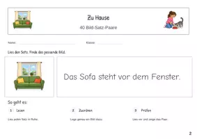 Vorschau - Stationenlernen - Zu Hause Erste Sätze lesen Satz Bild Zuordnung - Seite 1