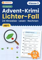 Vorschau - Arbeitsblätter - Advent Krimi Klasse 3 | Arbeitsheft Lichter-Fall mit 24 Hinweisen Lesen Rechnen | Lösungen - Deckblatt