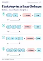 Vorschau - Arbeitsblätter - Fahrkartenpreise als lineare Gleichungen - Seite 1