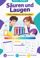 Vorschau - Arbeitsblätter - Stationenlernen Säuren Laugen, Klasse 8 - Deckblatt