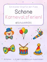 Vorschau - Bildkarten - Karnevalsferien | Grußkarten für deine Klasse | Süßigkeiten - Deckblatt