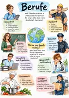 Vorschau - Arbeitsblätter - Lernposter + AB mit Fragen zum Thema "Berufe" + Lösungsblatt + Mindmap + Infografik - Deckblatt