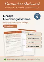 Vorschau - Klassenarbeiten - Klassenarbeit Lineare Gleichungssysteme Klasse 9 – Gruppe A & B mit Lösungen (PDF + Word) – Niveau Basis - Deckblatt