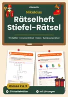 Vorschau - Arbeitsblätter - Nikolaus Rätselheft Deutsch Klasse 2 und 3 | Kreuzworträtsel & Wortgitter | mit Lösungen - Deckblatt