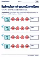 Vorschau - Arbeitsblätter - Rechenpfade mit ganzen Zahlen lösen - Seite 1