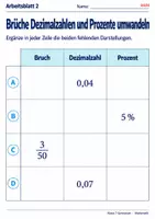 Vorschau - Arbeitsblätter - Brüche Dezimalzahlen und Prozente umwandeln - Seite 2