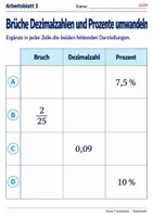Vorschau - Arbeitsblätter - Brüche Dezimalzahlen und Prozente umwandeln - Seite 3
