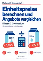 Vorschau - Arbeitsblätter - Einheitspreise berechnen und Angebote vergleichen - Deckblatt