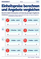 Vorschau - Arbeitsblätter - Einheitspreise berechnen und Angebote vergleichen - Seite 1
