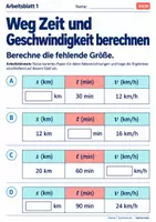Vorschau - Arbeitsblätter - Weg Zeit und Geschwindigkeit berechnen - Seite 1