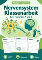 Vorschau - Arbeitsblätter - Nervensystem, Klasse 9, Klassenarbeit - Deckblatt