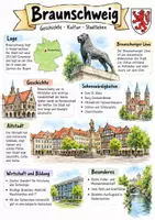 Vorschau - Arbeitsblätter - Lernposter + AB mit Fragen zum Thema "Braunschweig" + Lösungsblatt + Infografik - Deckblatt