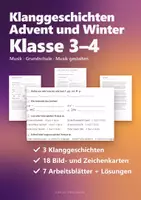 Vorschau - Mal- und Bastelvorlagen - Winter Kunst und Musik Paket Grundschule – Fensterbilder Transparentpapier, Winter-Rap mit Bewegung, Klanggeschichten Advent und Winter - Seite 1