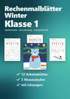 Vorschau - Arbeitsblätter - Rechenmalblätter Winter Klasse 1 – Mathe Plus und Minus bis 10 und 20 | Pinguin, Eisbär, Schlitten, Schneemann, mit Lösungen - Deckblatt