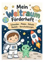 Vorschau - Arbeitsblätter - Mein Weltraum-Förderheft – 15 abwechslungsreiche Übungen für Vorschule & Förderung | Schneiden, Zählen, Rätseln & Nachspuren - Deckblatt
