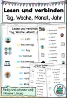 Vorschau - Arbeitsblätter - Lesen und verbinden „Tag, Woche, Monat, Jahr“ | DaZ – Zeit, Tageszeiten & Jahreszeiten - Deckblatt