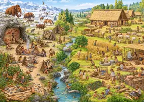 Vorschau - Poster - Steinzeit-Wimmelbild | Altsteinzeit & Jungsteinzeit | Sachunterricht - Deckblatt