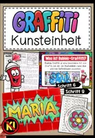 Vorschau - Stundenentwürfe - Graffiti Kunstunterricht – Graffiti zeichnen, Bubble Letters, Bubble-Schrift, Street Art und Schriftgestaltung | Namensschild gestalten, Kunstprojekt, fertig geplante Kunststunde, 4., 5. Klasse, Grundschule, Sekundarstufe - Deckblatt