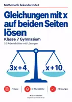 Vorschau - Arbeitsblätter - Gleichungen mit x auf beiden Seiten lösen - Deckblatt