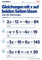 Vorschau - Arbeitsblätter - Gleichungen mit x auf beiden Seiten lösen - Seite 1