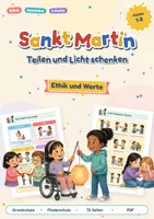 Vorschau - Arbeitsblätter - Sankt Martin im Ethikunterricht Klasse 1 und 2 | Teilen und Licht schenken | Kamishibai, Wertekarten, Philosophieren, Arbeitsblätter in 2 Stufen - Deckblatt