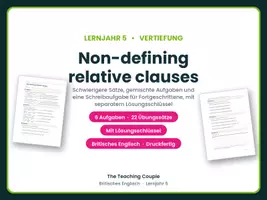 Vorschau - Arbeitsblätter - Non-defining Relativsätze – Vertiefung - Deckblatt