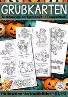 Vorschau - Mal- und Bastelvorlagen - Grußkarten | Ausmalbilder - Schaurig-schönes Halloween (Klasse 1-3) - Deckblatt