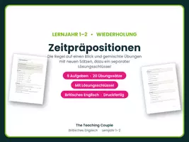 Vorschau - Arbeitsblätter - Zeitpräpositionen Englisch – Wiederholung - Deckblatt