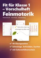 Vorschau - Arbeitsblätter - Fit für Klasse 1 Feinmotorik & Konzentration – Vorschulheft: Schwungübungen, Schneiden, Nachspuren | 40 Übungsseiten + Scherenführerschein - Deckblatt