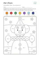 Vorschau - Arbeitsblätter - Fasching Rechenmalblätter Klasse 1 – Mathe Plus und Minus bis 10 und 20 | Clown, Maske, Krapfen, Luftballons, mit Lösungen - Seite 1