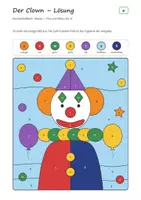 Vorschau - Arbeitsblätter - Fasching Rechenmalblätter Klasse 1 – Mathe Plus und Minus bis 10 und 20 | Clown, Maske, Krapfen, Luftballons, mit Lösungen - Seite 2