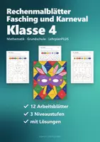 Vorschau - Arbeitsblätter - Karneval Rechenmalblätter Klasse 4 – Mathe bis 1 Million, Mal und Geteilt mit Stufenzahlen | Clown, Maske, Krapfen, Luftballons, mit Lösungen - Seite 1