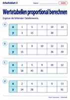Vorschau - Arbeitsblätter - Wertetabellen proportional berechnen - Seite 3