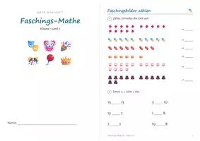 Vorschau - Arbeitsblätter - Fasching Miniheft Mathe Klasse 1/2 – Zahlenraum 20 und 100, Plus, Minus, Einmaleins | 20 Seiten A5 mit Lösungen - Seite 3
