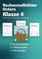 Vorschau - Arbeitsblätter - Ostern Rechenmalblätter Klasse 4 – Mathe bis 1 Million, Mal und Geteilt mit Stufenzahlen | Osterhase, Osternest, Küken, Blumen, mit Lösungen - Seite 1