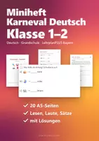 Vorschau - Arbeitsblätter - Karneval Miniheft Deutsch Klasse 1/2 – Lesen, Silben, Nomen, Satzzeichen | Fasching Übungsheft 20 Seiten A5 mit Lösungen - Seite 1