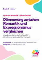 Vorschau - Arbeitsblätter - Klausur Gedichtvergleich Q1: Eichendorff „Zwielicht“ und Lichtenstein „Die Dämmerung“ – Romantik und Expressionismus - Deckblatt
